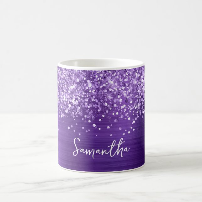 Glittery Amethyst Purple Glam Name Coffee Mug (Center)