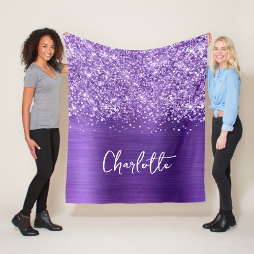 Glittery Amethyst Purple Glam Name Fleece Blanket