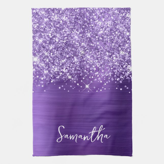 Glittery Amethyst Purple Glam Name Kitchen Towel (Vertical)