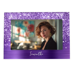Glittery Amethyst Purple Glam Name Magnetic Frame