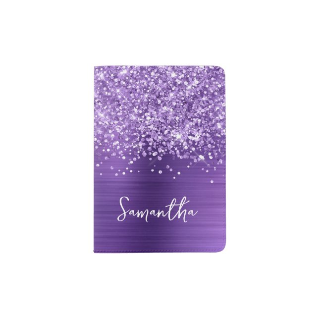 Glittery Amethyst Purple Glam Name Passport Holder (Front)