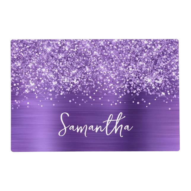 Glittery Amethyst Purple Glam Name Placemat (Front)