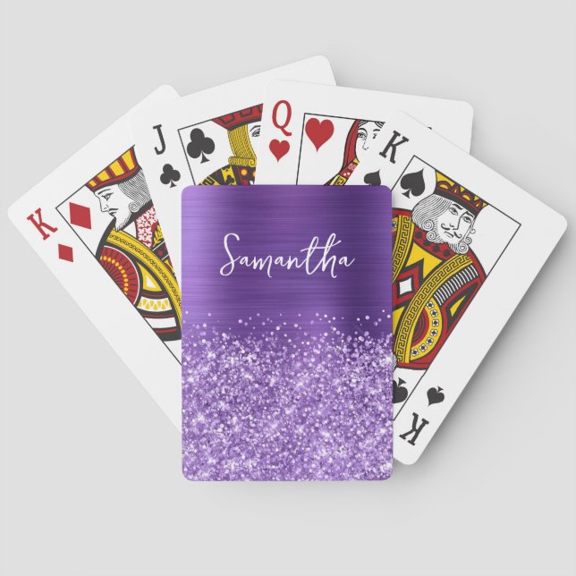 Glittery Amethyst Purple Glam Name Poker Cards (Back)