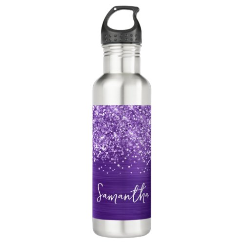 Glittery Amethyst Purple Glam Name Stainless Steel Water Bottle