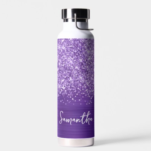 Glittery Amethyst Purple Glam Name Water Bottle