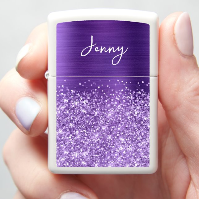 Glittery Amethyst Purple Glam Name Zippo Lighter (In Hand)