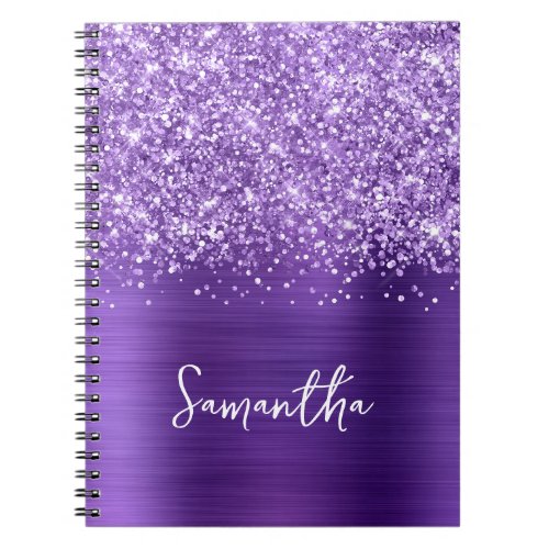 Glittery Amethyst Purple Glam Script Name Notebook