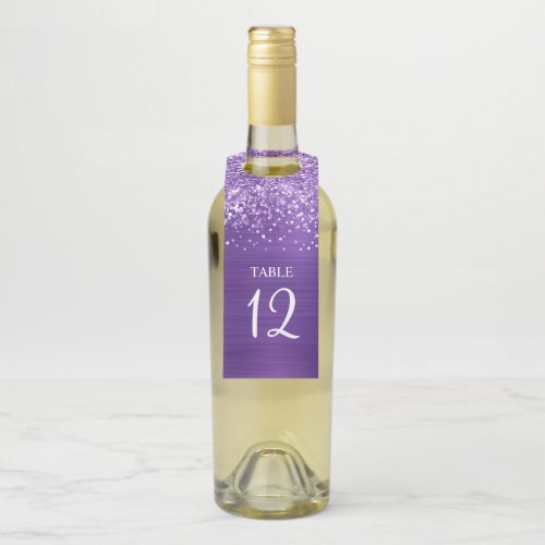 Glittery Amethyst Purple Glam Table Number Bottle Hanger Tag