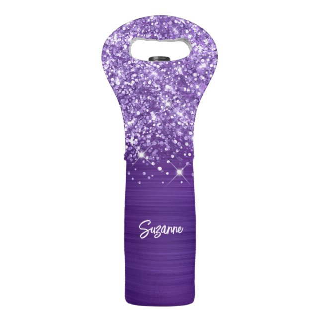 Glittery Amethyst Purple Glam Wine Bag (Front)