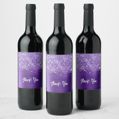 Glittery Amethyst Purple Glam Wine Label