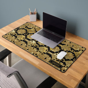 Glittery Animal Skin Print Pattern Custom Monogram Desk Mat