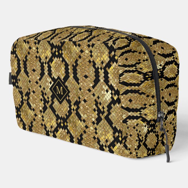 Glittery Animal Skin Print Pattern Custom Monogram Dopp Kit (Right Corner)