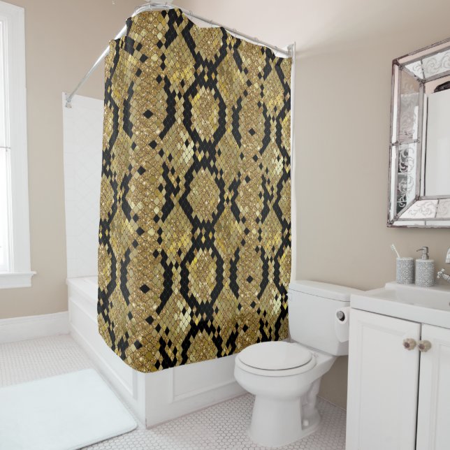 Glittery Animal Skin Print Pattern Custom Monogram Shower Curtain (In Situ)