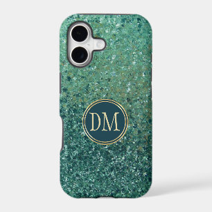 Glittery Aqua Blue Gemstone Monogram iPhone 17 Case