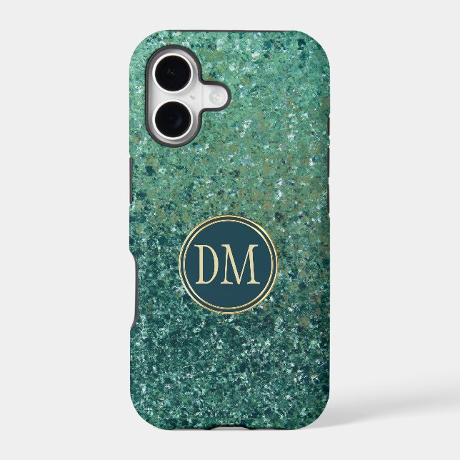 Glittery Aqua Blue Gemstone Monogram Case-Mate iPhone Case (Back)