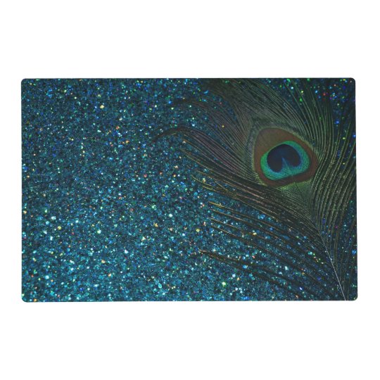 Glittery Aqua Blue Peacock Placemat