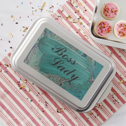 Glittery Aqua Paint Strokes Boss Lady   Cake Pan