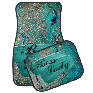 Glittery Aqua Paint Strokes Boss Lady Car Floor Mat