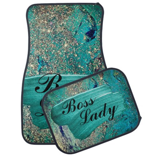 Glittery Aqua Paint Strokes Boss Lady  Car Floor Mat