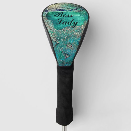 Glittery Aqua Paint Strokes Boss Lady     Golf Head Cover