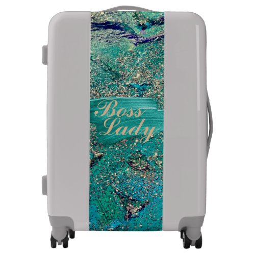 Glittery Aqua Paint Strokes Boss Lady    Luggage