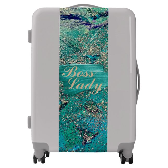 Glittery Aqua Paint Strokes Boss Lady    Luggage (Front)