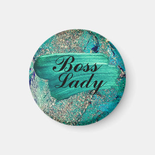 Glittery Aqua Paint Strokes Boss Lady Magnet