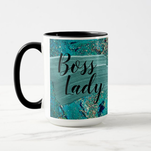 Glittery Aqua Paint Strokes Boss Lady     Mug (Left)