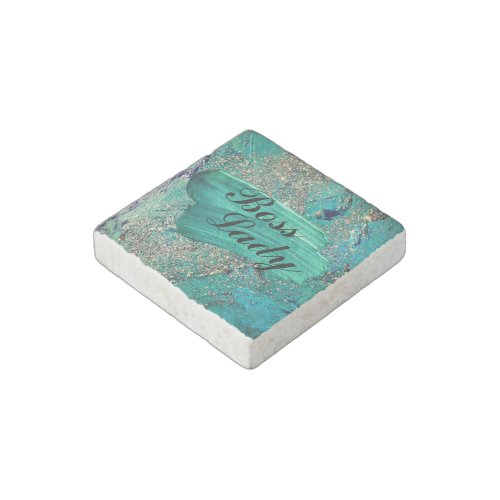 Glittery Aqua Paint Strokes Boss Lady  Stone Magnet