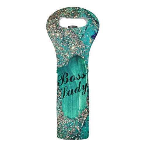 Glittery Aqua Paint Strokes Boss Lady     Wine Bag