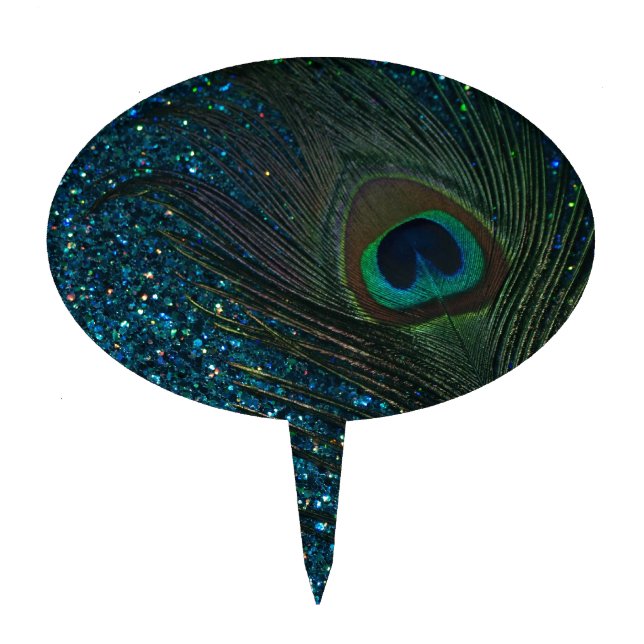 Glittery Aqua Peacock Cake Topper (Front)