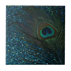 Glittery Aqua Peacock Ceramic Tile