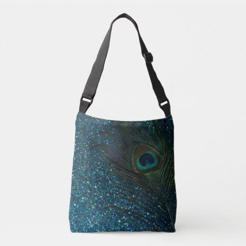 Glittery Aqua Peacock Crossbody Bag