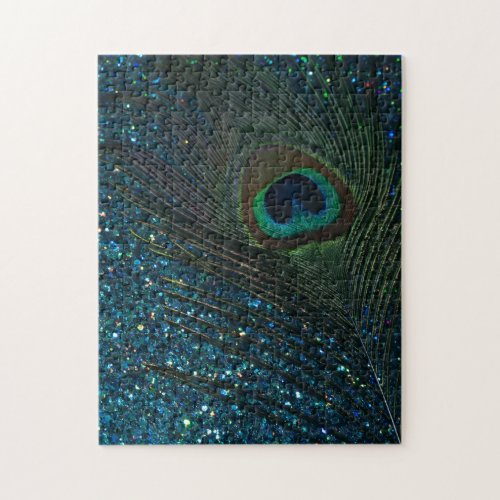 Glittery Aqua Peacock Jigsaw Puzzle