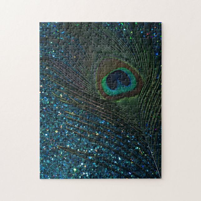 Glittery Aqua Peacock Jigsaw Puzzle (Vertical)