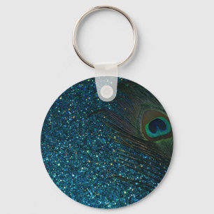 Glittery Aqua Peacock Keychain