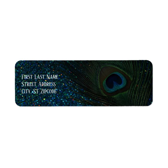 Glittery Aqua Peacock Label (Front)