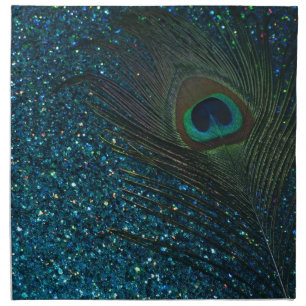 Glittery Aqua Peacock Napkin