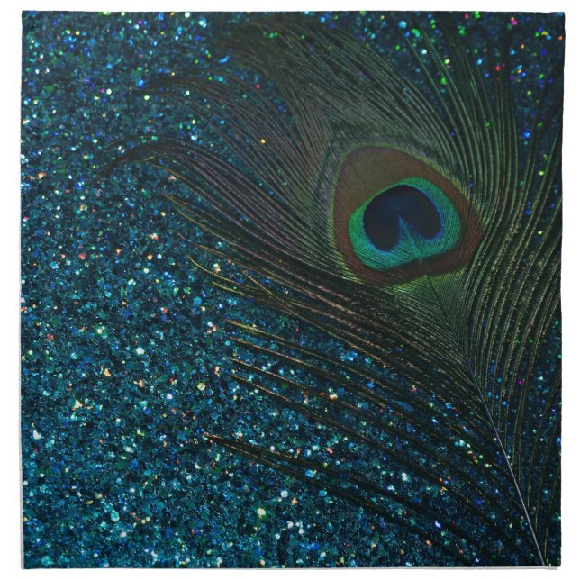 Glittery Aqua Peacock Napkin (Front)