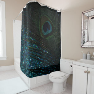 Glittery Aqua Peacock Shower Curtain