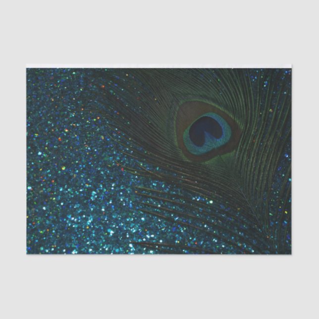 Glittery Aqua Peacock Tissue Paper (Front)