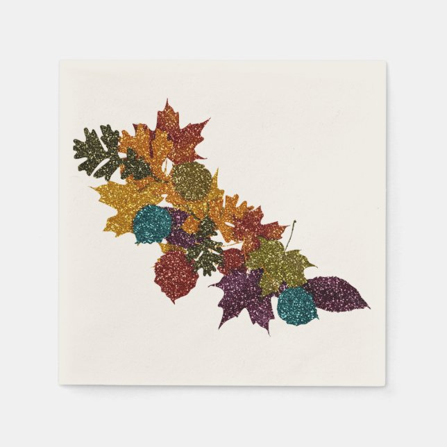Glittery Autumn Leaves Paper Napkins (Front)