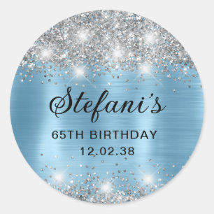 Glittery Baby Blue Foil 65th Birthday Classic Round Sticker