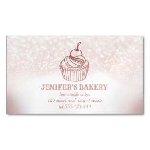 Glittery bakery homemade cupcakes and sweets business card magnet