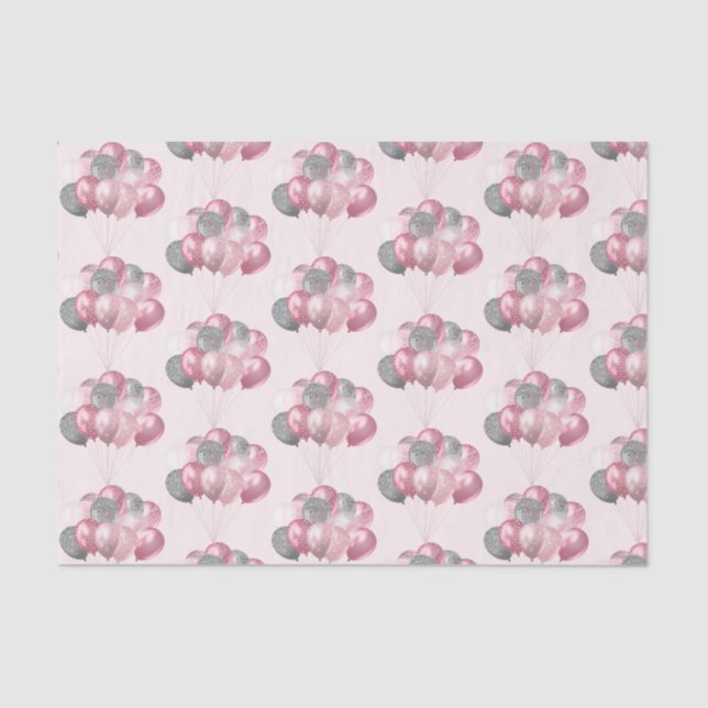 Glittery Balloon Bunch in Pink and Silver Pattern Tissue Paper (Front)