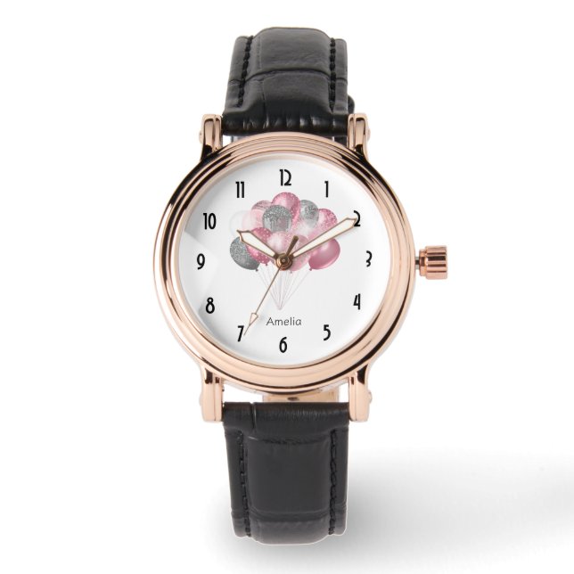Glittery Balloon Bunch in Pink and Silver Watch (Front)