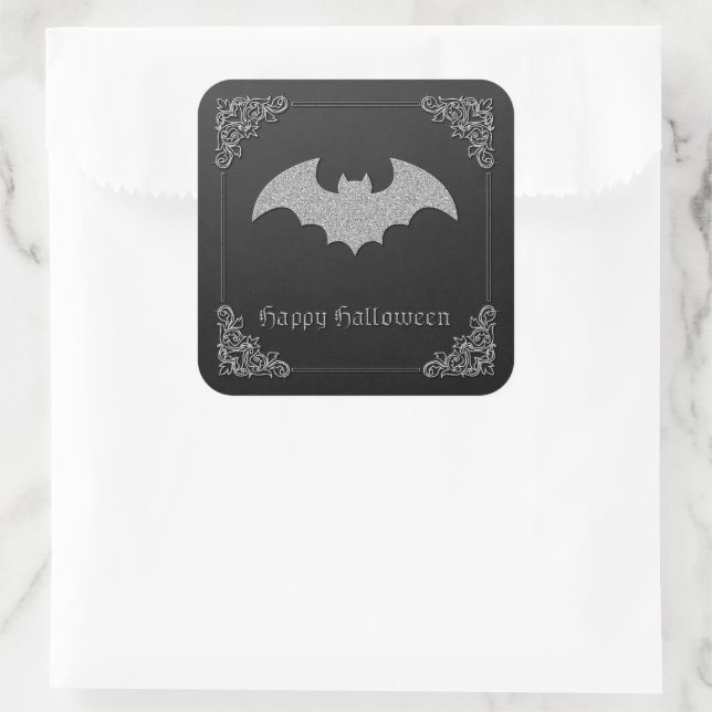Glittery Bat Halloween Square Sticker (Bag)