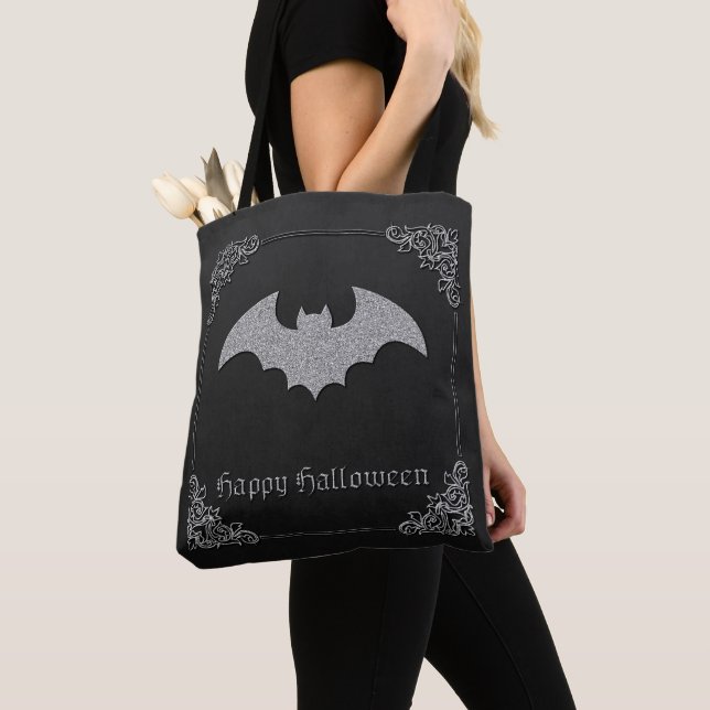 Glittery Bat Halloween Tote Bag (Close Up)