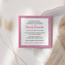 Glittery Bat Mitzvah Hot Pink and Silver Square