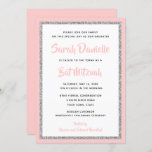 Glittery Bat Mitzvah Light Pink & Silver Rectangle Invitation<br><div class="desc">This trendy Bat Mitzvah invitation features sparkling faux glitter layered against a solid color background.  Use the template form to add your own information.  The "Customize" feature can be used to change the font style,  color and layout.</div>